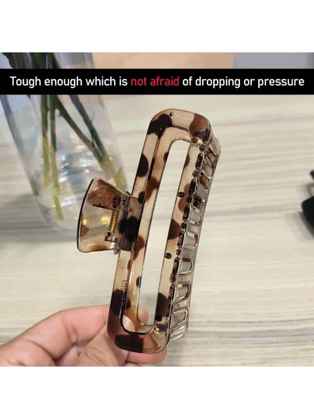 Unbreakable 5-Inch Hair Claw Clips, Square & Rectangle, Neutral Colors, 2 Pack